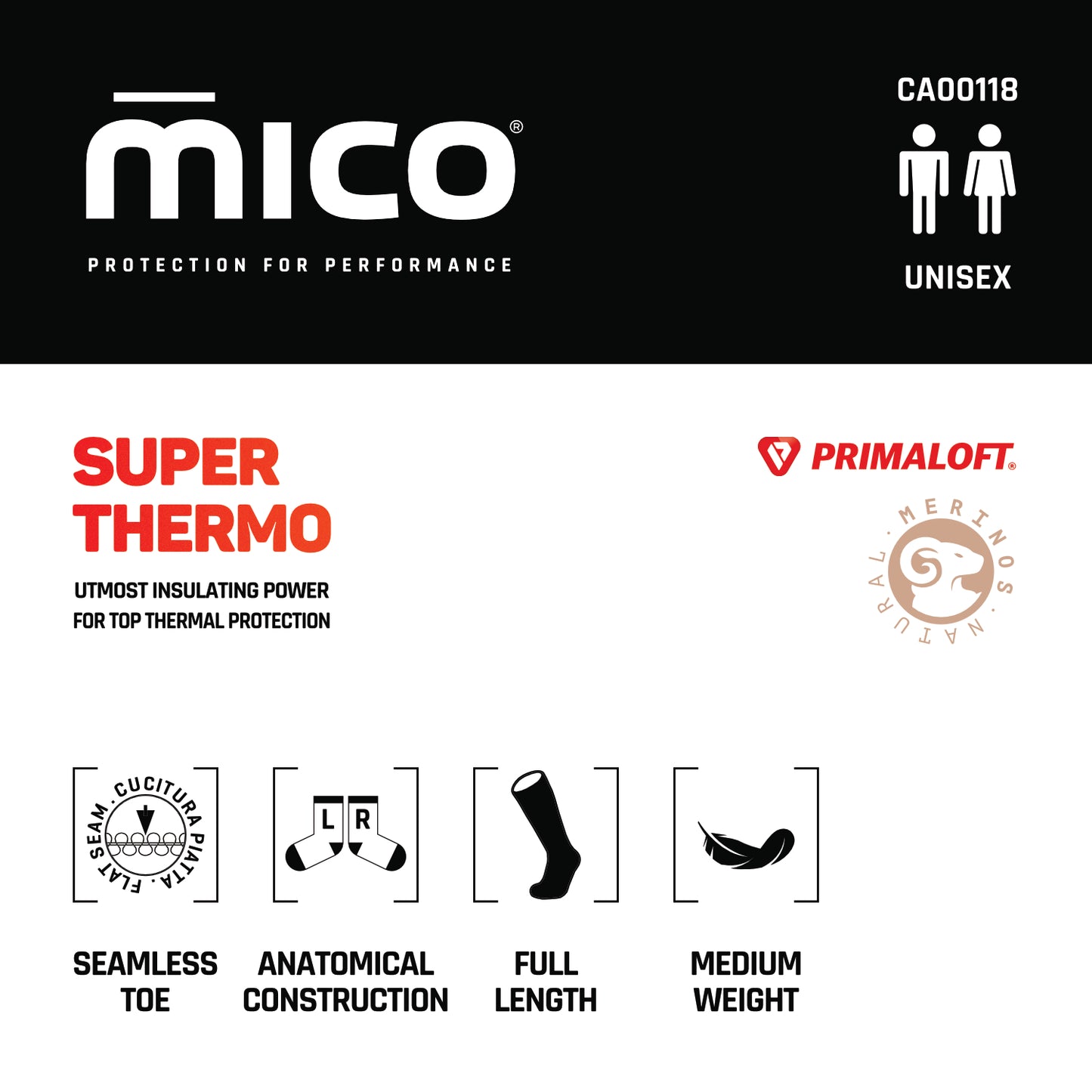 CA00118 Medium Weight SUPERTHERMO PRIMALOFT Silk-Merino Ski socks