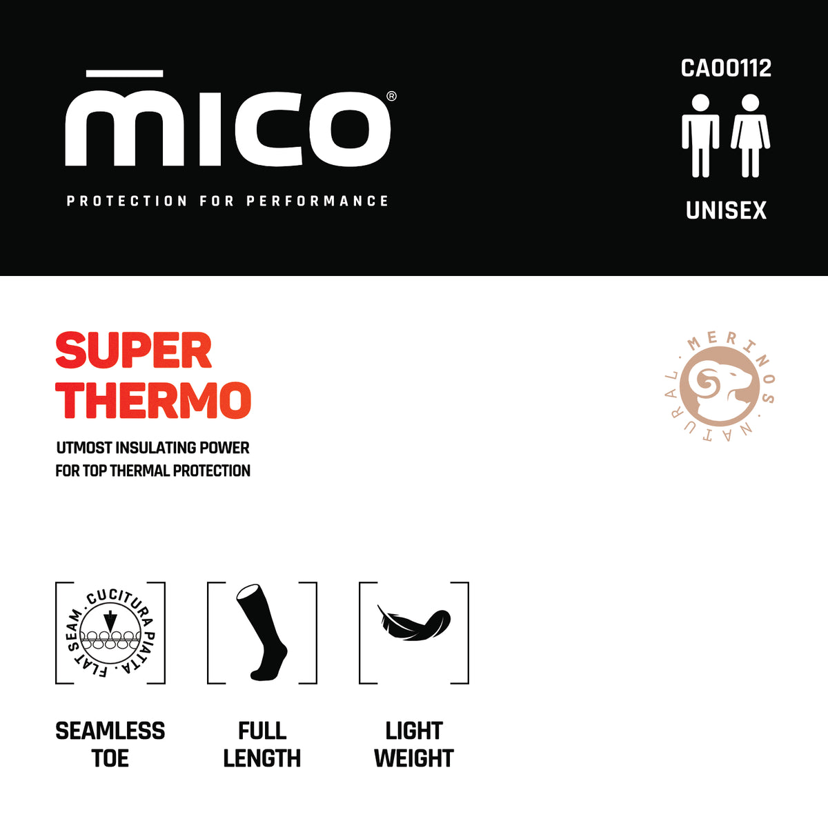 CA00112 Lightweight SUPER THERMO Merino Ski Socks