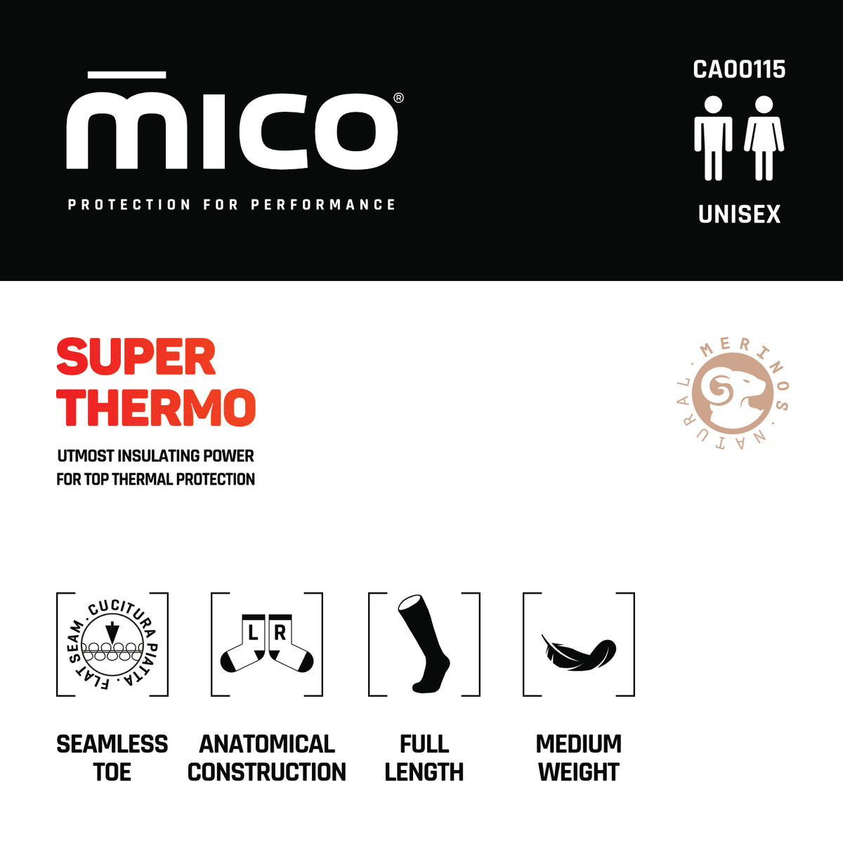CA00115 Medium Weight SUPERTHERMO Merino Ski Socks