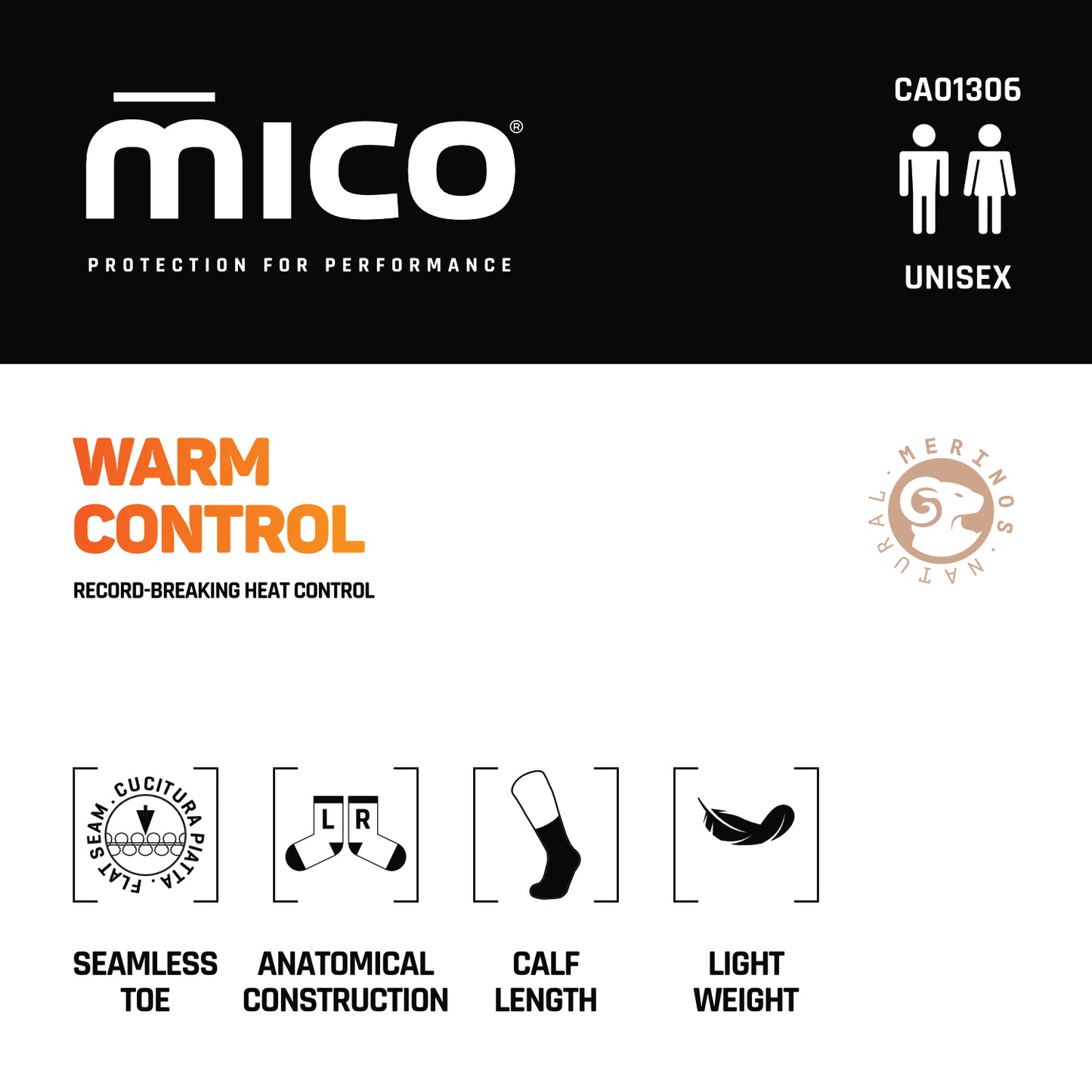 CA01306 Lightweight WARM CONTROL NATURAL MERINO Run Crew Socks
