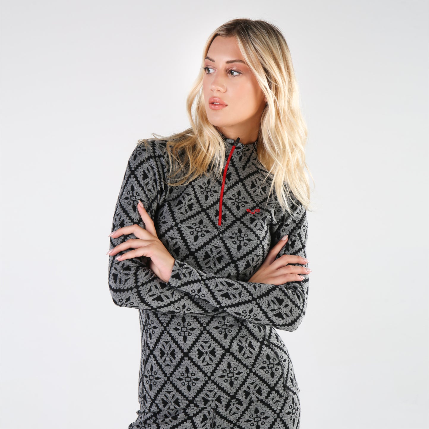 Venus Women's 100% Merino 230gsm Patterned 1/4 Zip Long Sleeve Top