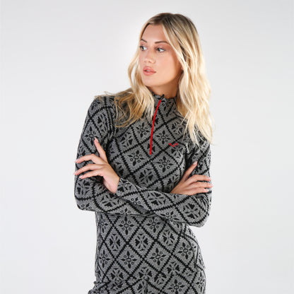 Venus Women's 100% Merino 230gsm Patterned 1/4 Zip Long Sleeve Top