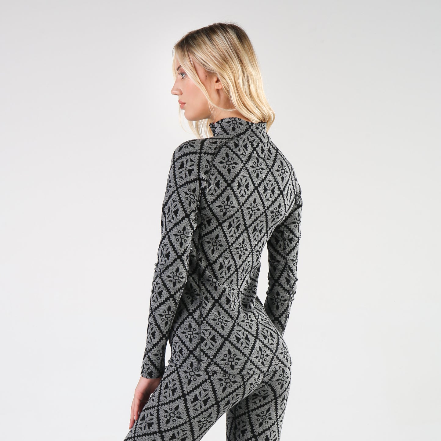 Venus Women's 100% Merino 230gsm Patterned 1/4 Zip Long Sleeve Top
