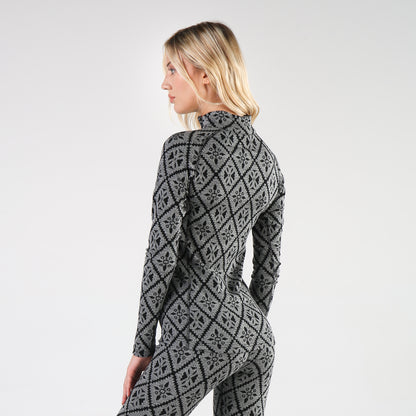 Venus Women's 100% Merino 230gsm Patterned 1/4 Zip Long Sleeve Top